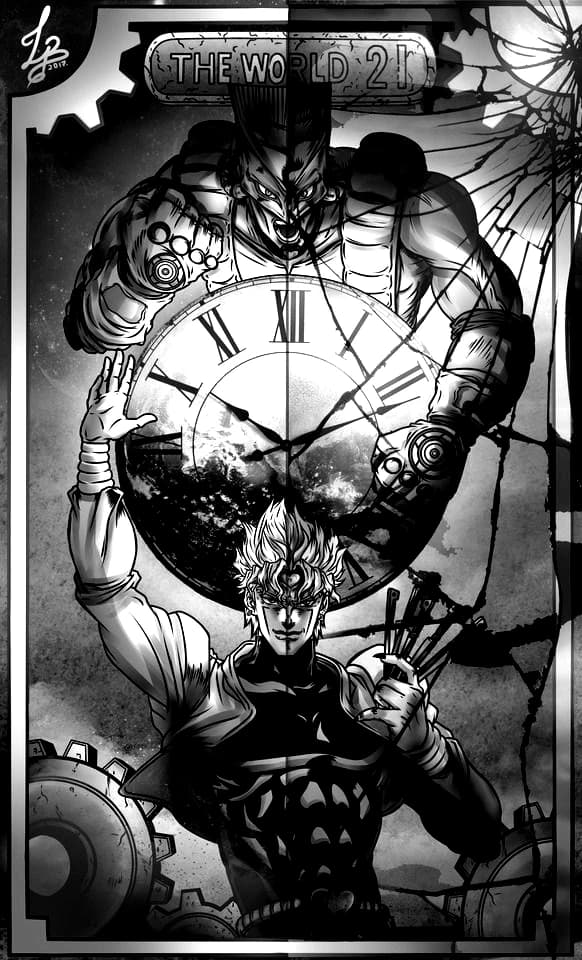 A black-and-white manga poster